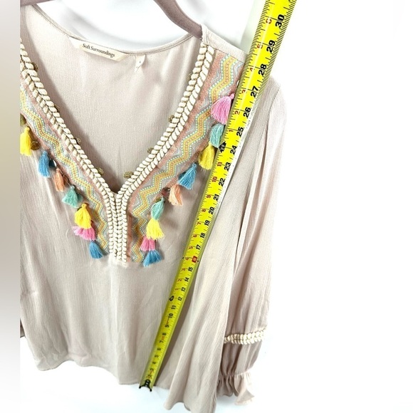 Soft Surroundings Clementine Tassel Tunic Top Womens Large Boho Beachy Gauze - Picture 12 of 13